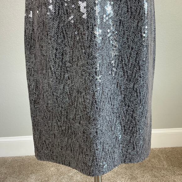 Ralph Lauren Sequined Short Sleeve Boat Neck Sheath Cocktail Dress Gray Size 4 - Picture 9 of 13